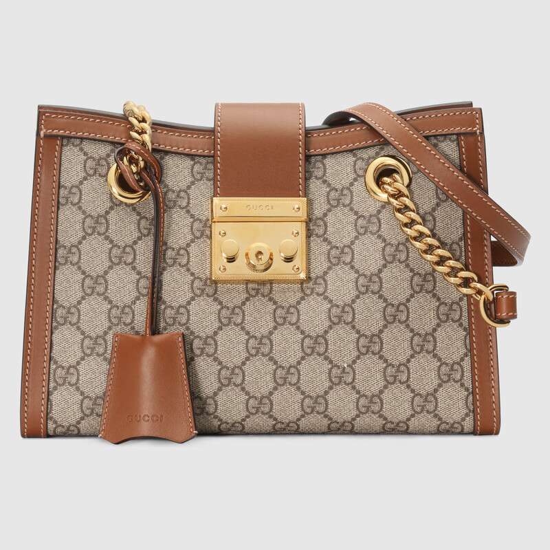 498156 Gucci Padlock Small GG Shoulder Bag Brown Leather Trim