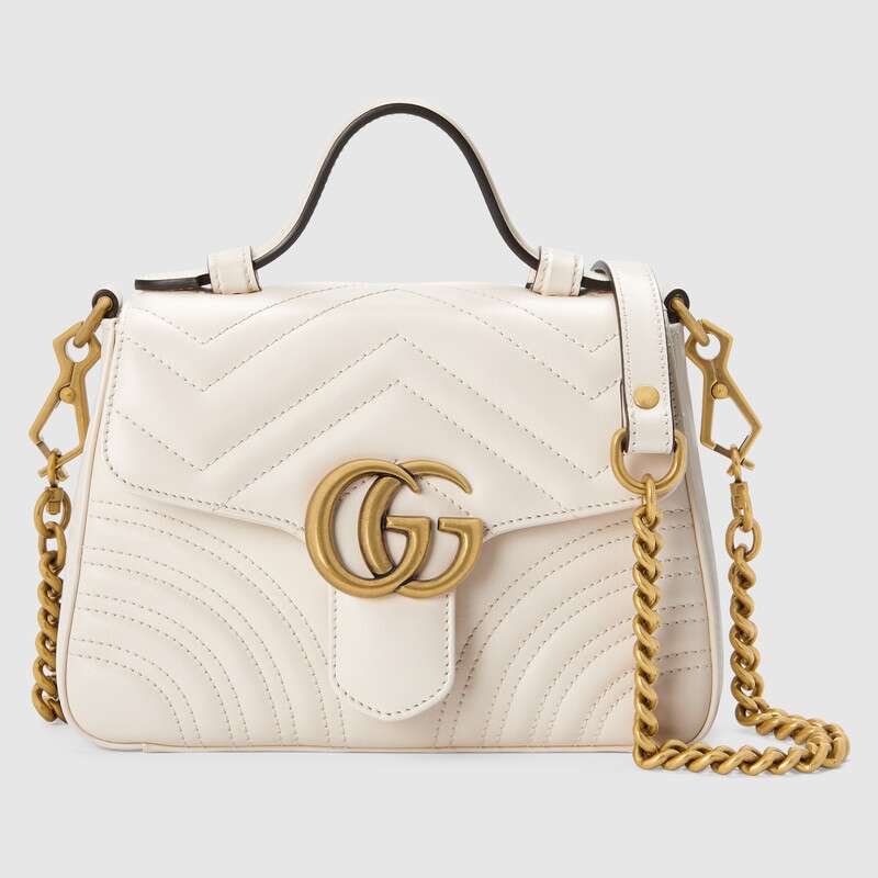 547260 Gucci GG Marmont Mini Tote Quilted V-Shaped Leather White