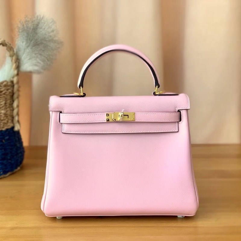 Hermes Kelly series Kelly bag 25 togo calfskin pure handmade custom version cherry blossom pink