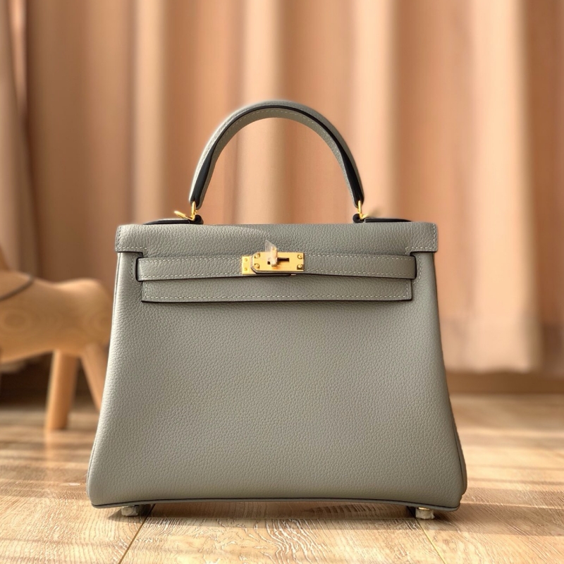 Hermes Kelly series Kelly bag 25 togo calfskin pure handmade custom version seagull gray