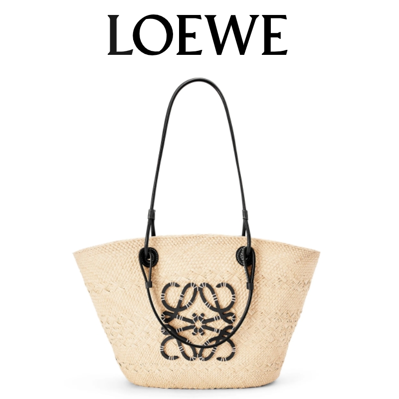 Medium Anagram Basket Bag in Iraca and Calf Leather